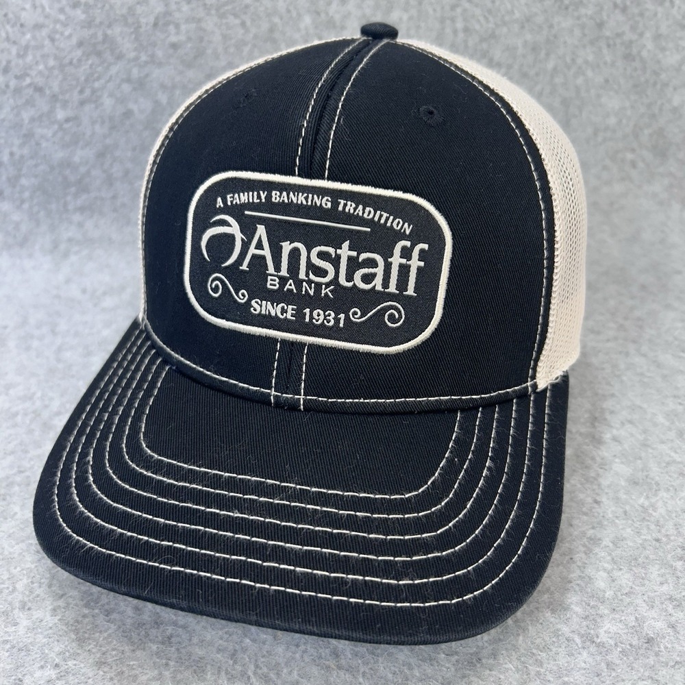 Anstaff Bank Trucker Hat‎ Snapback Black Cream Mesh Back Cap Since 1931